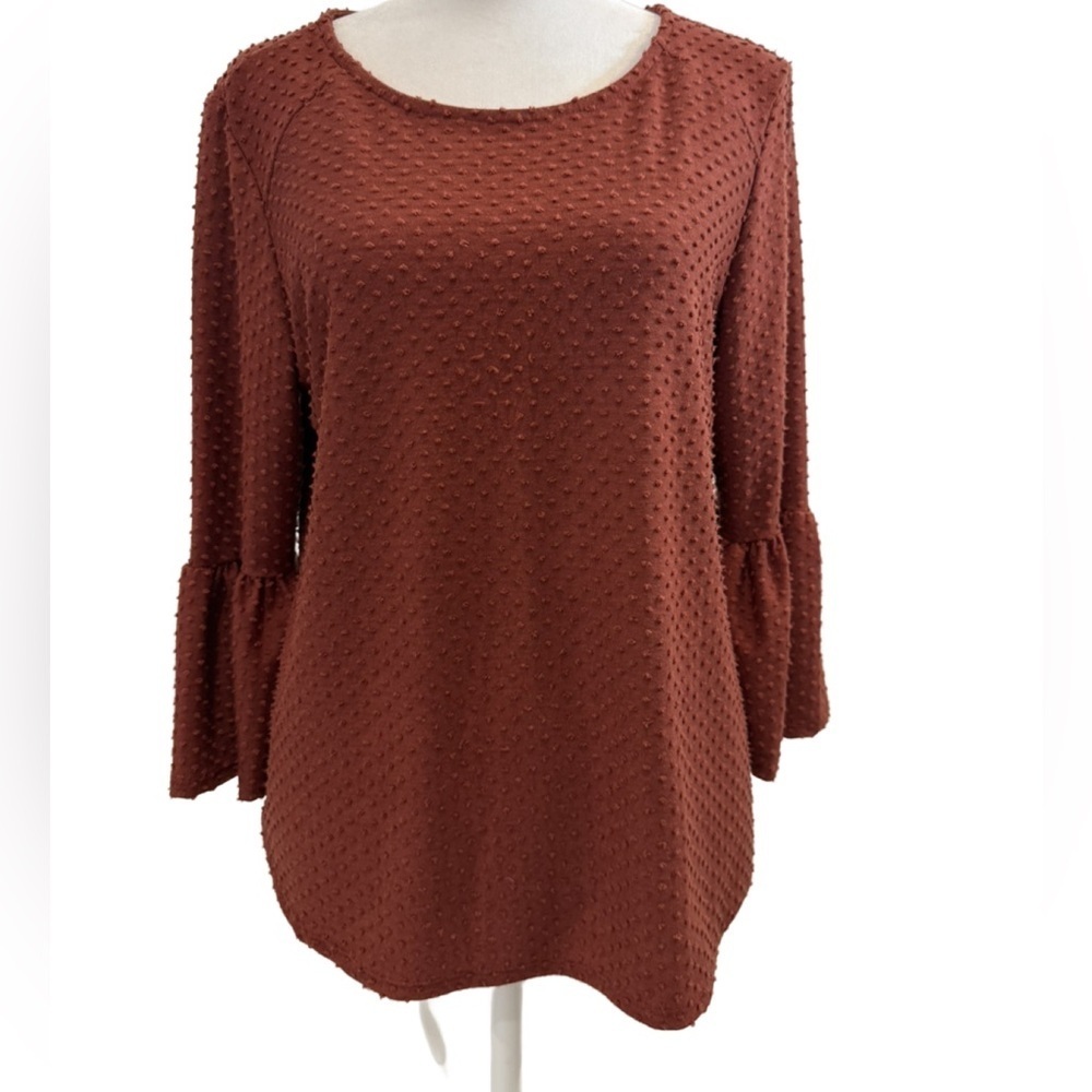 Anthropologie Rust Color, Swiss Dot Textured Blouse, Small.